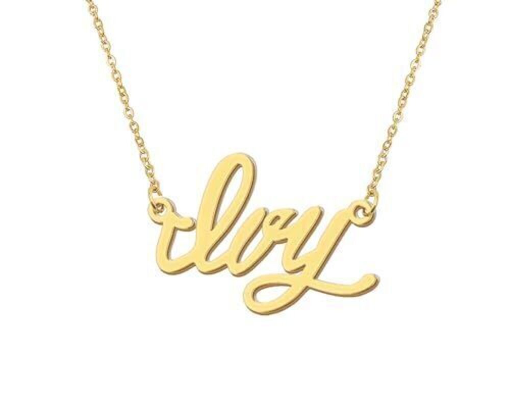 4132 18k Gold Plated Ivy Name Charm Necklace Nameplate Necklaces Stainless